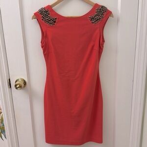 Zara Trafaluc Coral Dress with shoulder beading - Size L